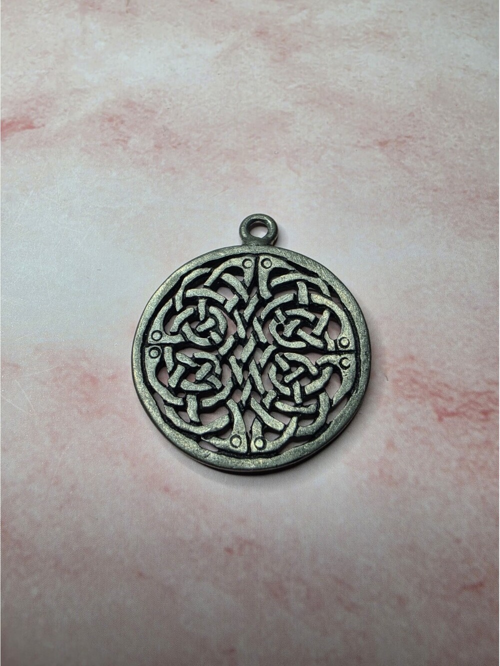 Vintage Pewter Celtic Knot Pendant Round Interlaced Medallion Charm Irish Viking